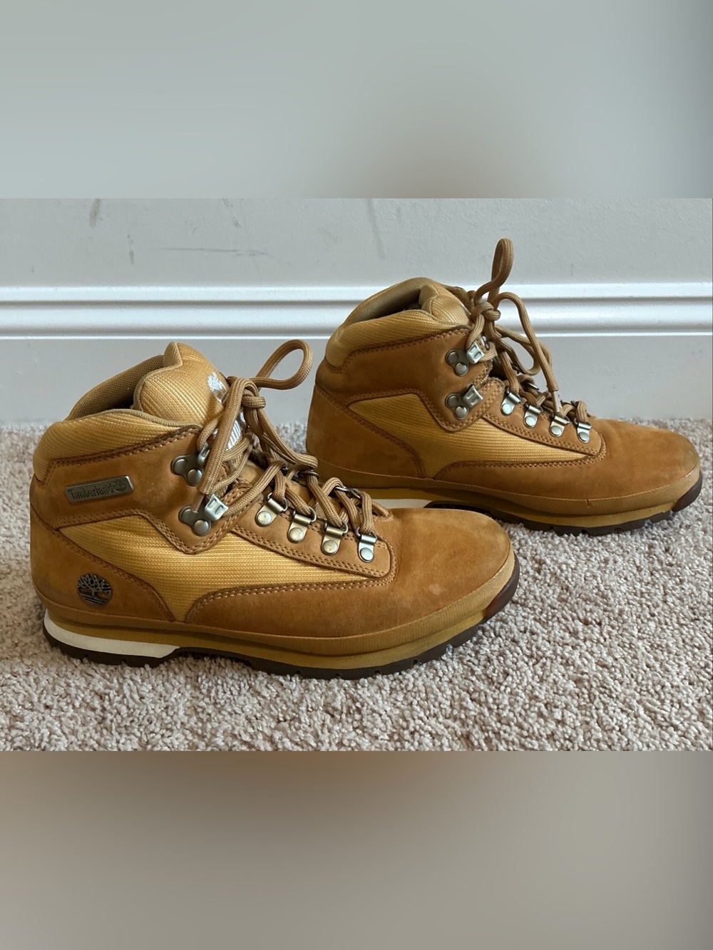 Timberland Euro Hiker Wheat Leather Hiking Boots Mens Size 9.